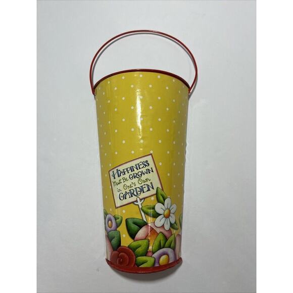 Mary‎ Engelbreit ME Flower Garden Metal Half Pail Vase Wall Table Decor 10” - Picture 1 of 14